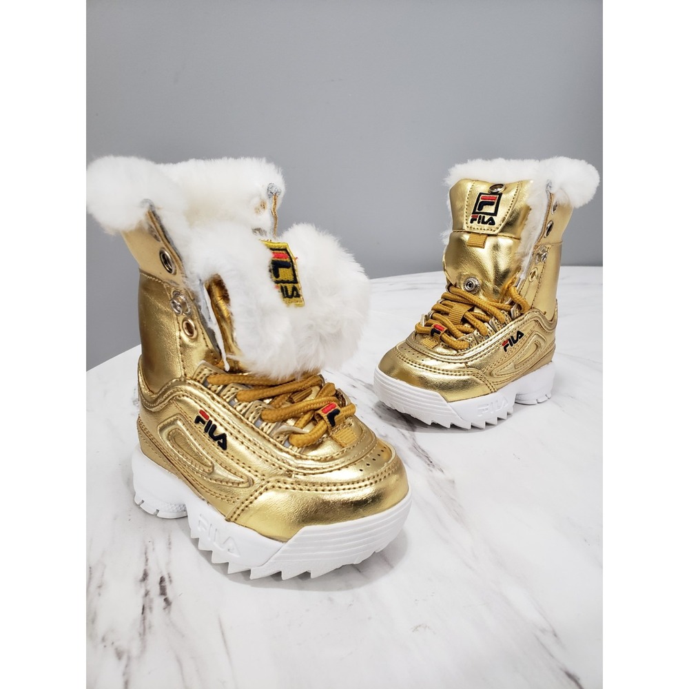 NEW SZ 4 FILA Infant BABY Disruptor GOLD Shearling Fur Lined Winter SNOW BOOTS